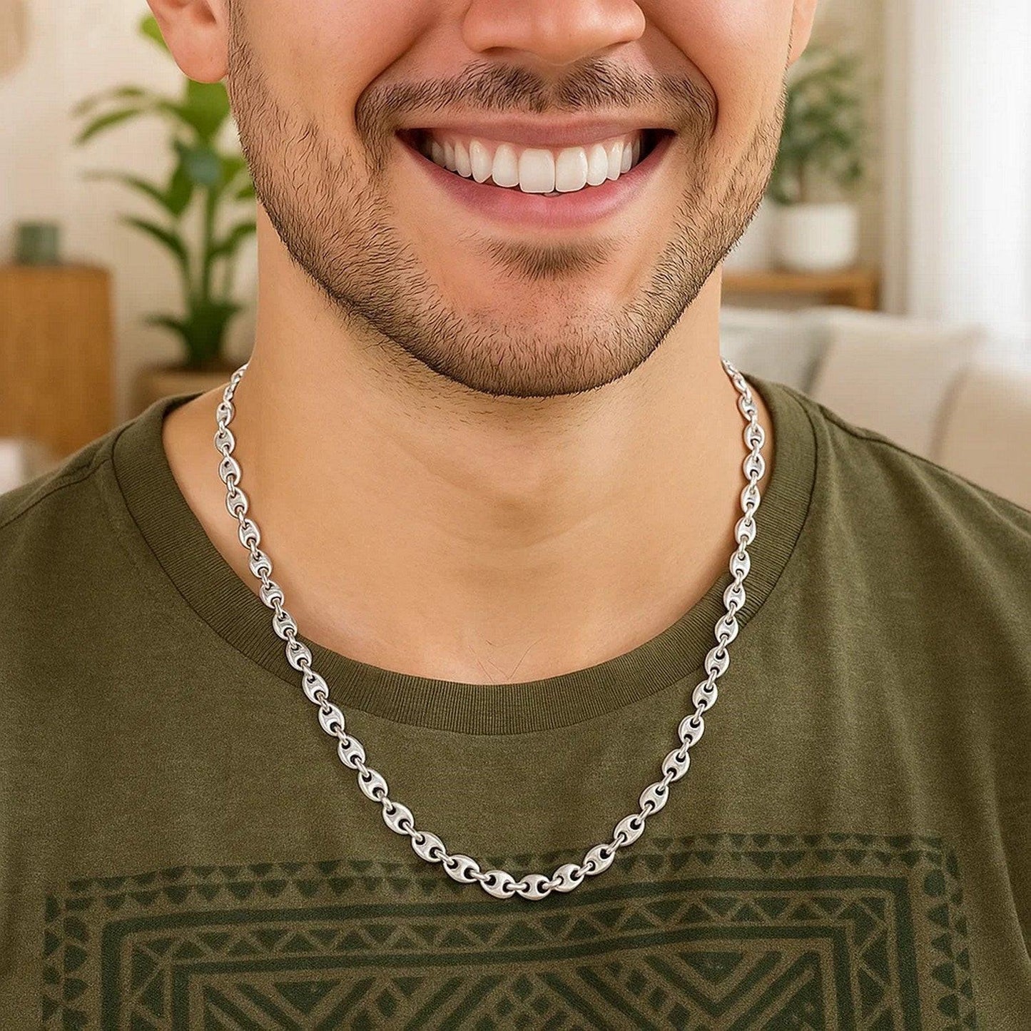 Sterling Silver Rhodium Plated Puffed Mariner Chain (3.70 mm)