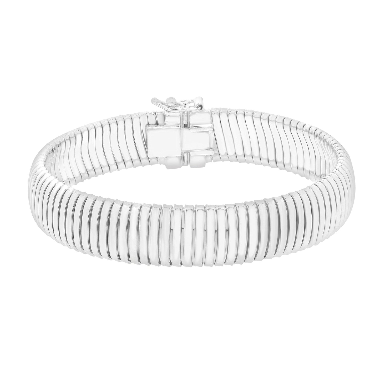 Sterling Silver Rhodium Plated Standard Thick Tubogas Bracelet (12.00 mm)