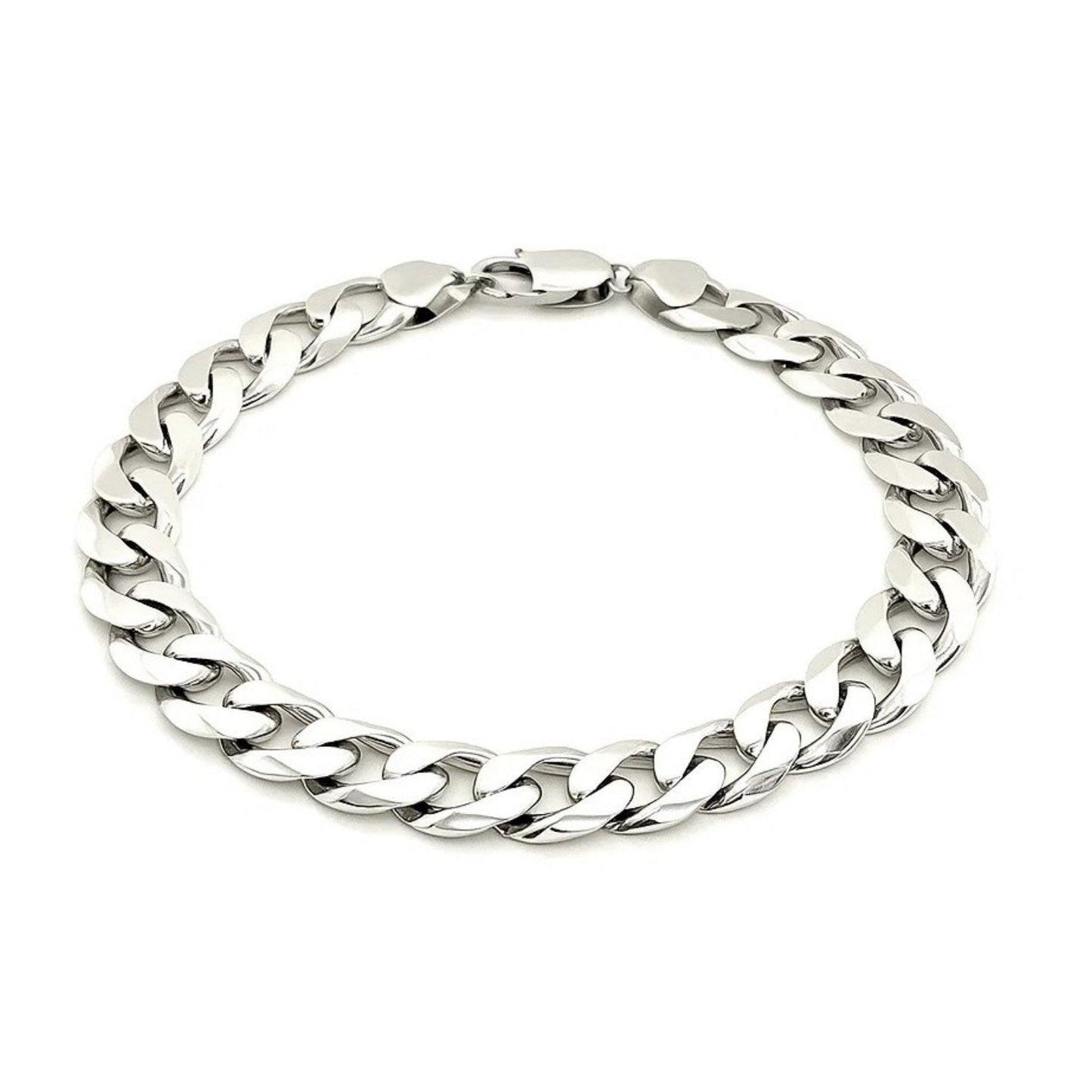 Rhodium Plated Sterling Silver Curb Style Bracelet (11.60 mm)