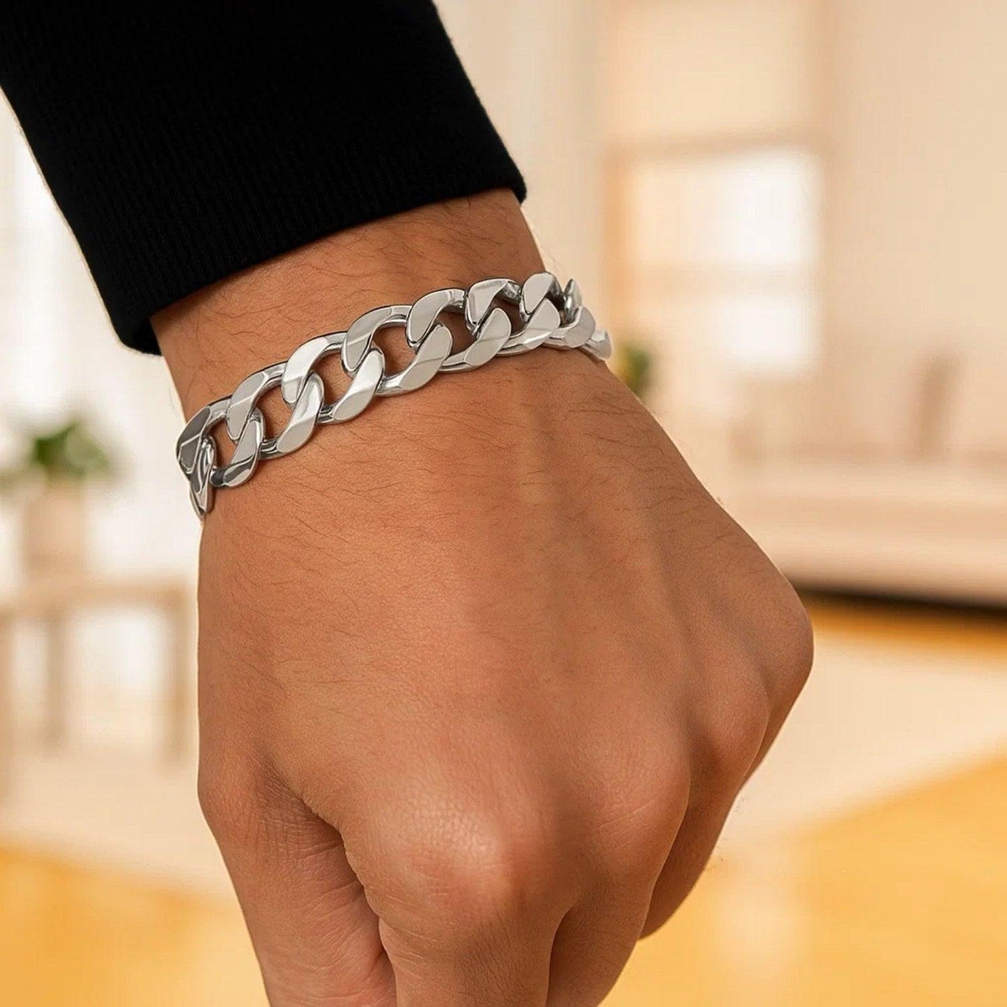 Rhodium Plated Sterling Silver Curb Style Bracelet (11.60 mm)