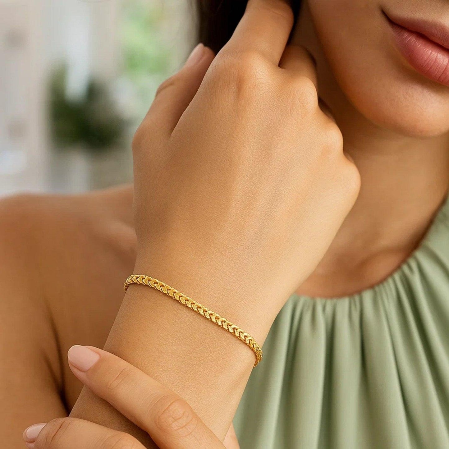 14k Yellow Gold Solid Diamond Cut Round Franco Bracelet (2.20 mm)