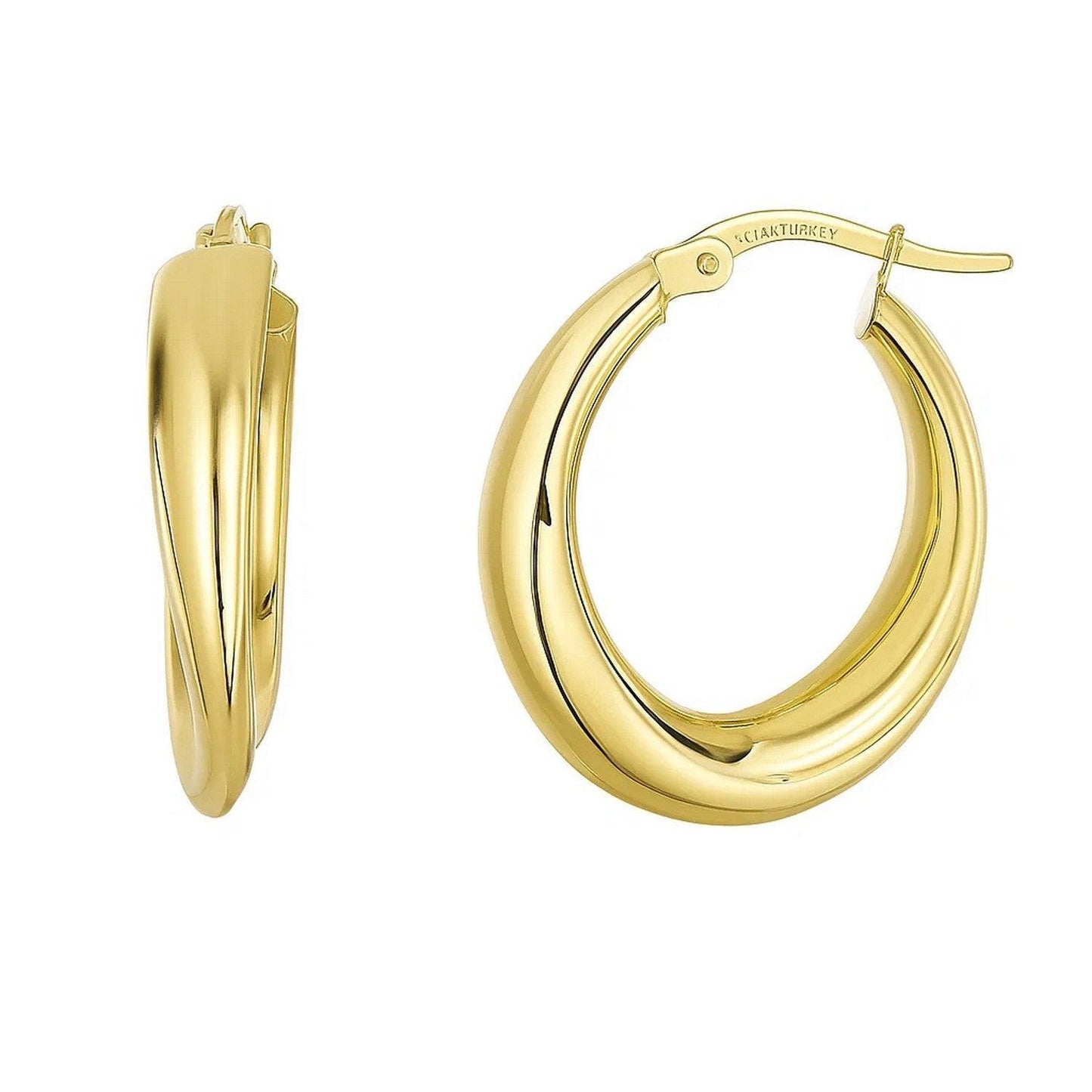 14k Yellow Gold Oval Hoop Earrings(5x20mm)