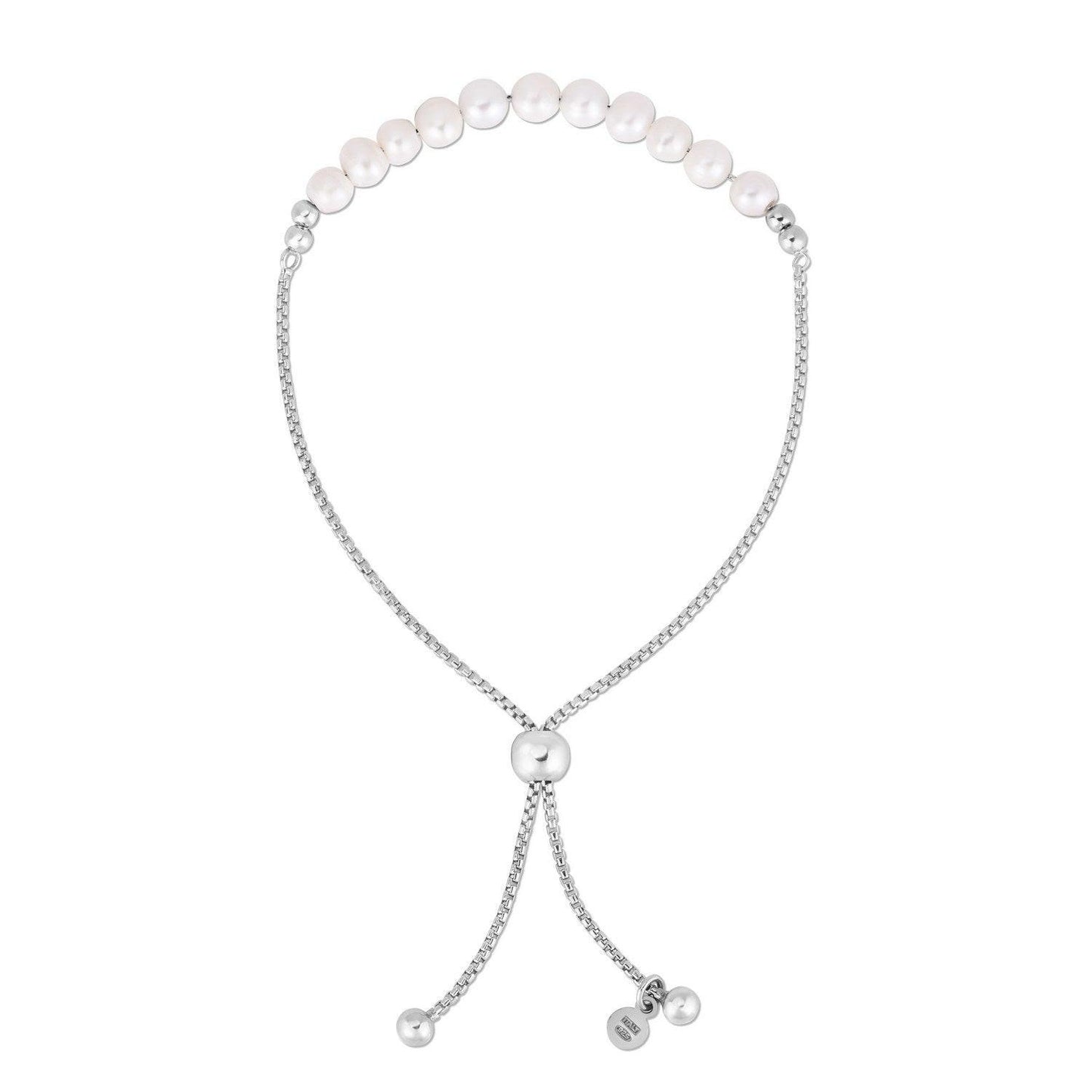 Sterling Silver Rhodium Plated Friendship Freshwater Pearl Drawstring Bracelet