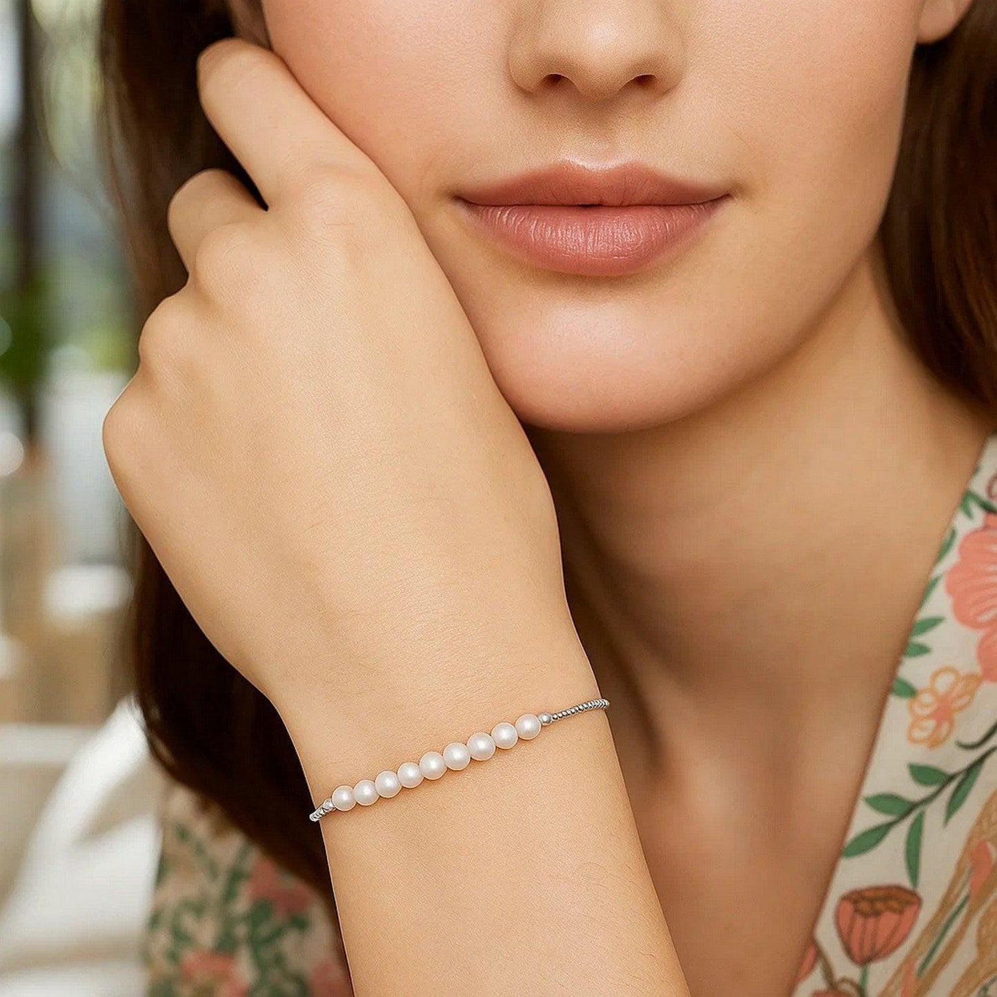 Sterling Silver Rhodium Plated Friendship Freshwater Pearl Drawstring Bracelet