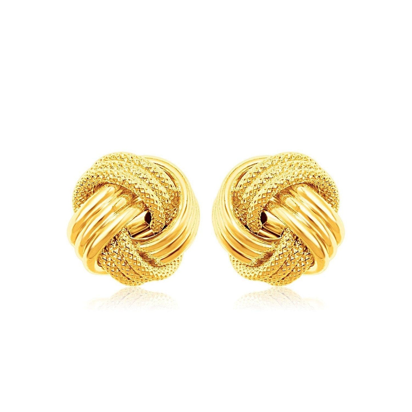 10k Yellow Gold Love Knot with Ridge Texture Earrings