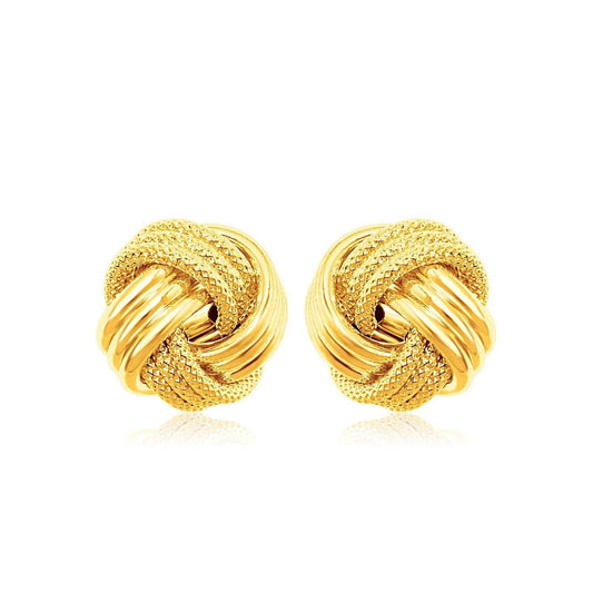 10k Yellow Gold Love Knot with Ridge Texture Earrings