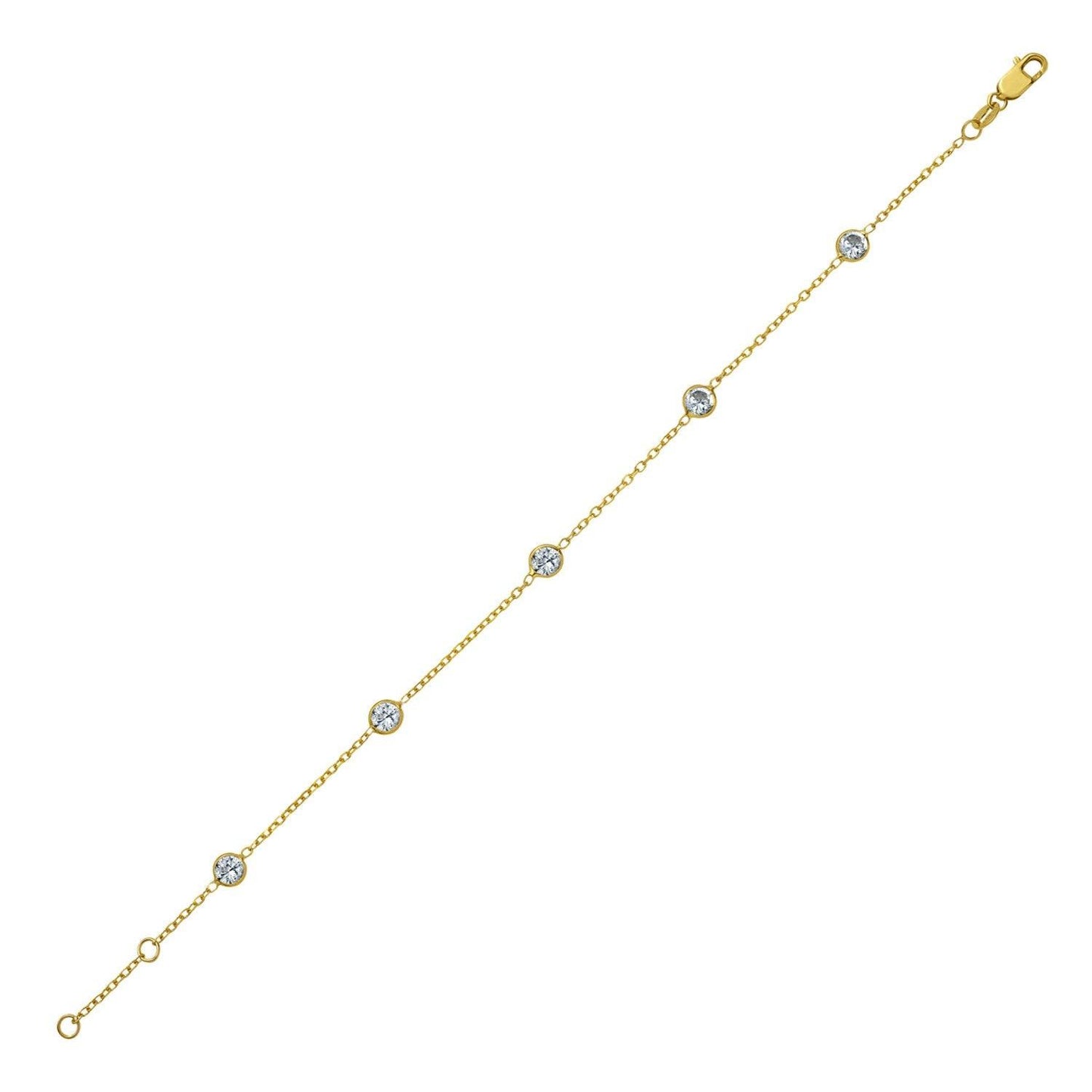 14K Yellow Gold CZ Station Bracelet