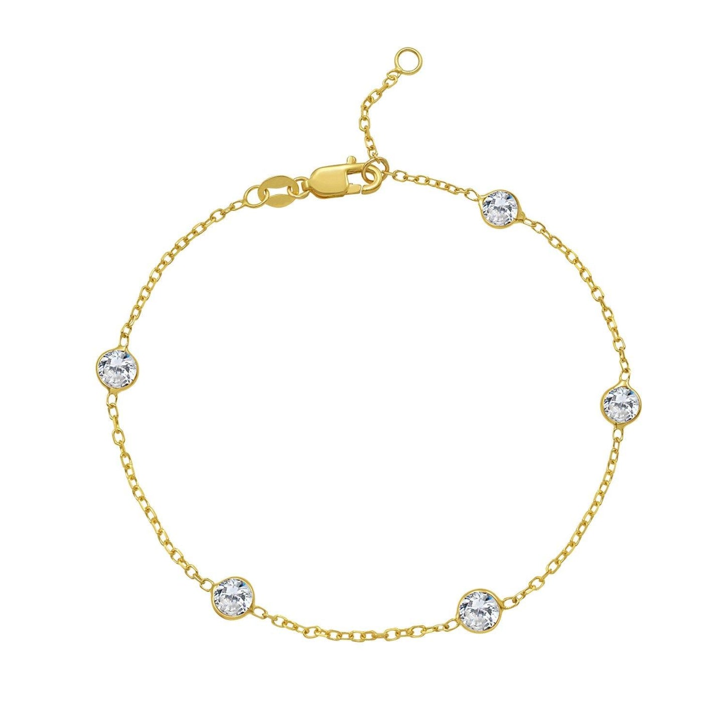 14K Yellow Gold CZ Station Bracelet
