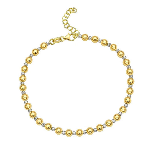 14k Two Tone Gold Polished Diamond Cut Bead Bracelet (4.00 mm)