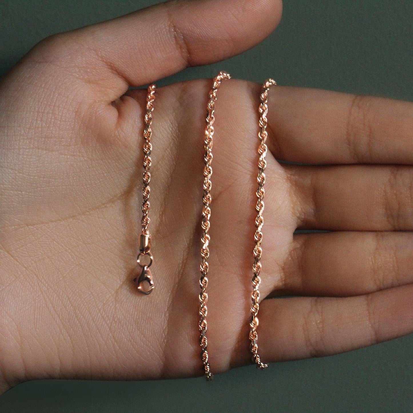 14k Rose Gold Solid Diamond Cut Rope Chain (2.30 mm)