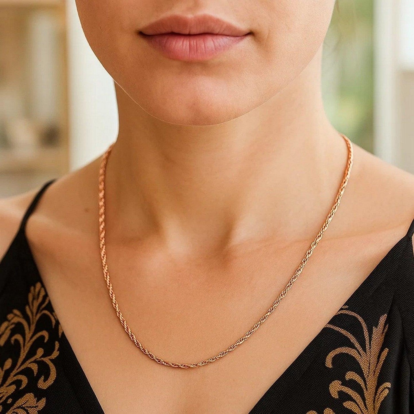 14k Rose Gold Solid Diamond Cut Rope Chain (2.30 mm)