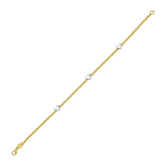 14K Yellow and White Gold Heart Bead Bracelet