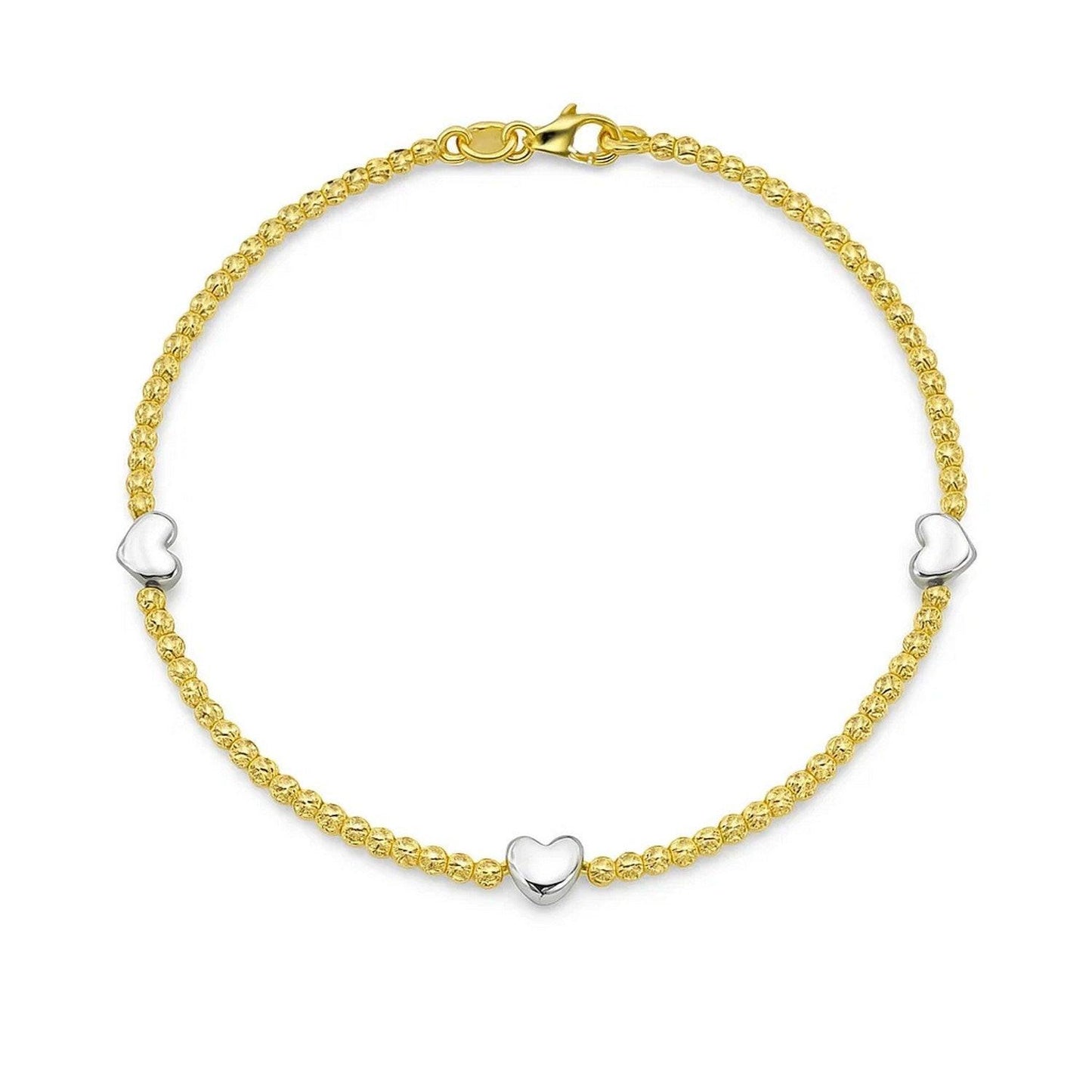 14K Yellow and White Gold Heart Bead Bracelet