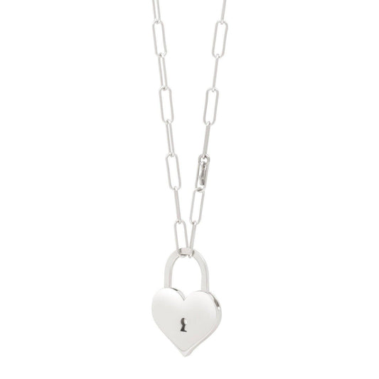 Sterling Silver Rhodium Plated Padlock Heart Necklace