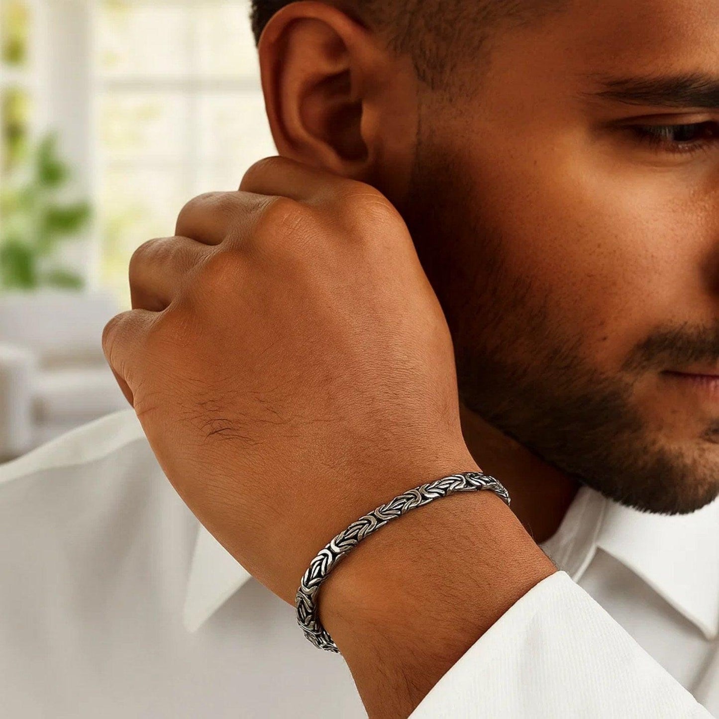 Sterling Silver Gunmetal Finish Byzantine Chain Bracelet (5.00 mm)