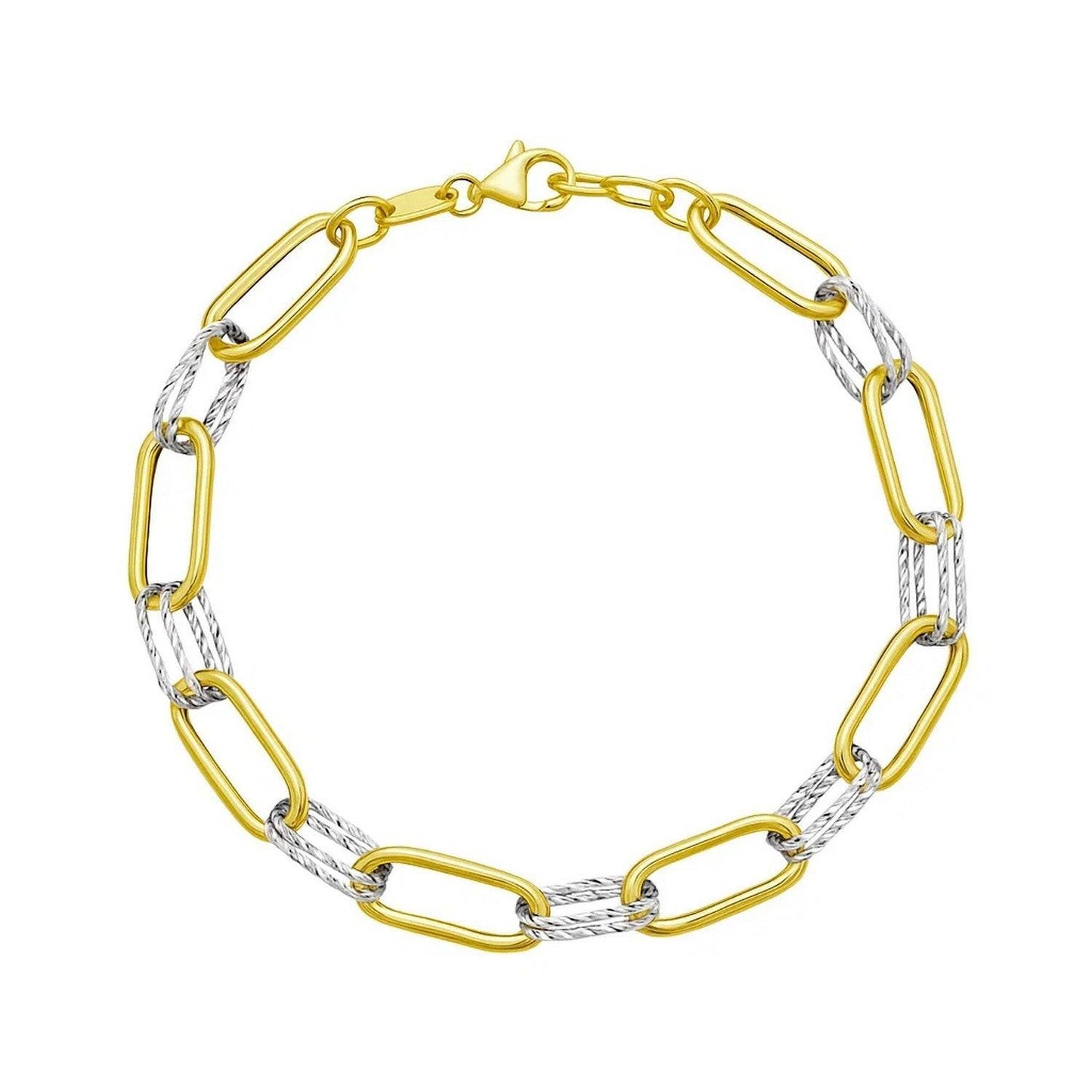 14K Two Tone Gold Diamante Paperclip Bracelet (6.20 mm)
