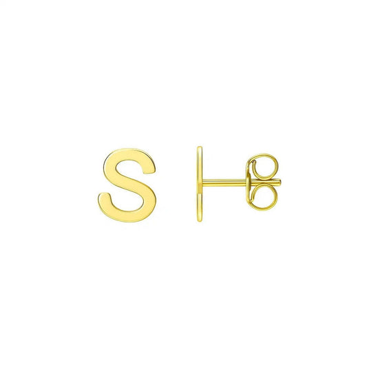 14K Yellow Gold Yours Truly Initial S Stud Earrings