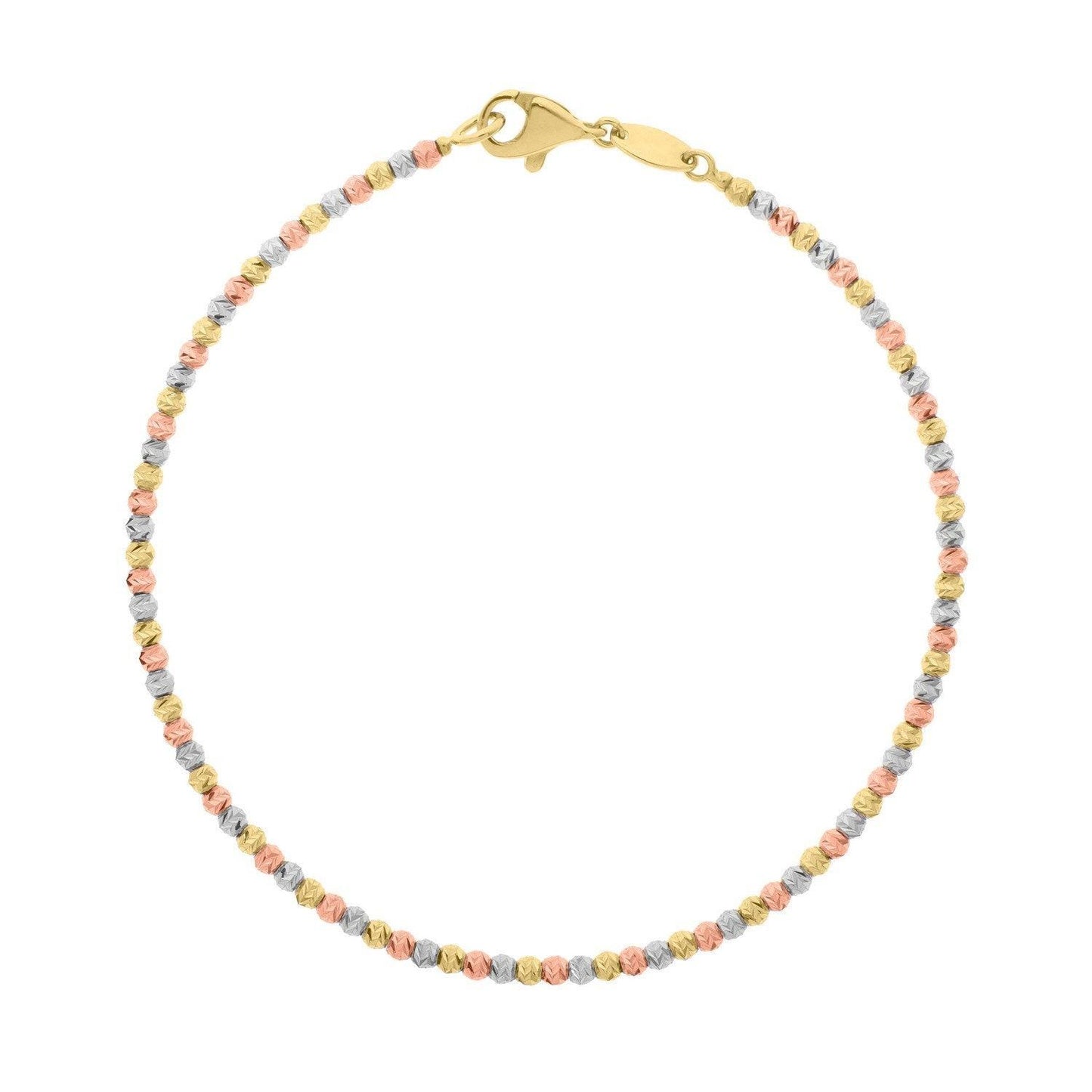 10K Yellow Gold Tricolor Diamond Cut Bead Bracelet