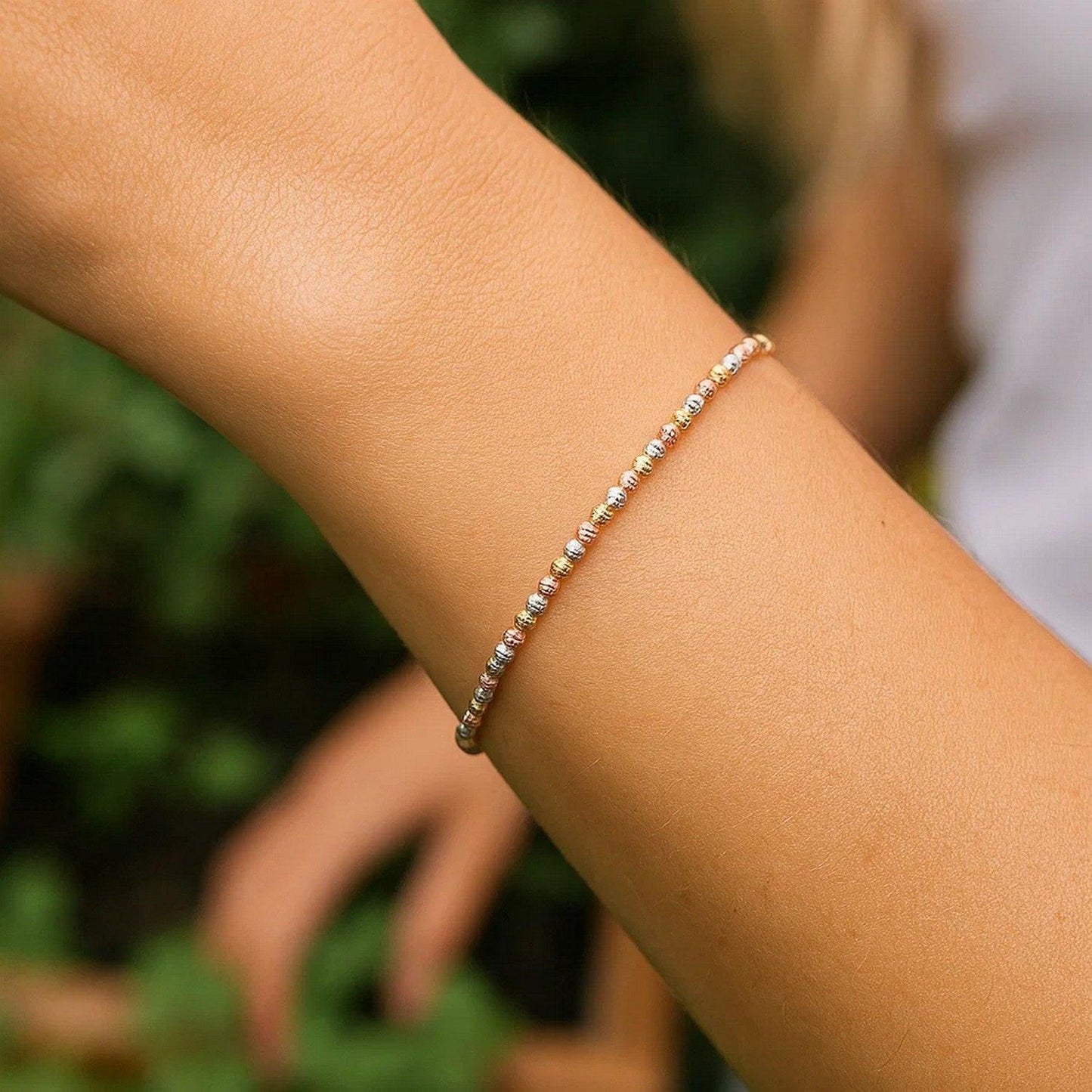 10K Yellow Gold Tricolor Diamond Cut Bead Bracelet