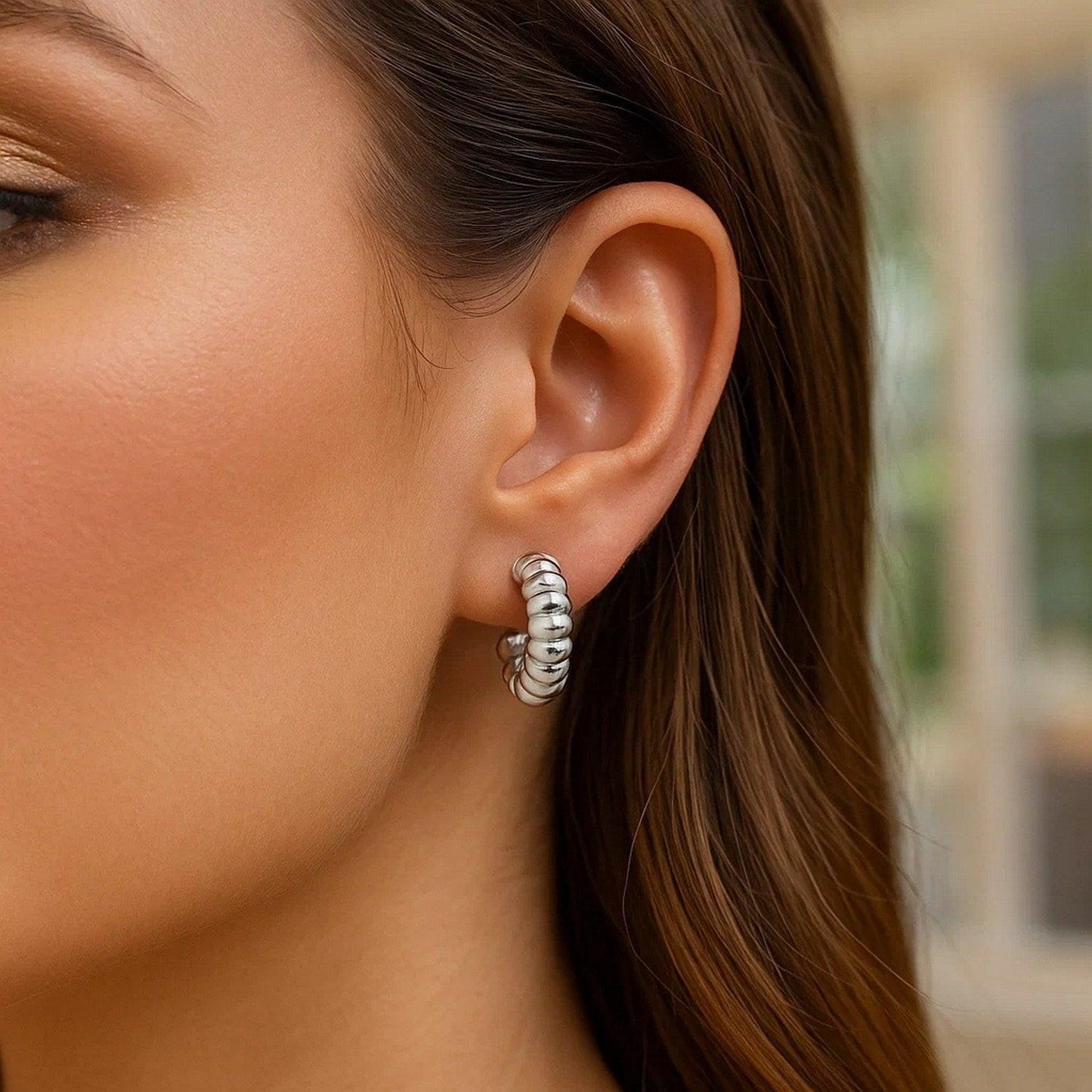 Sterling Silver Twisted C Hoop Earrings