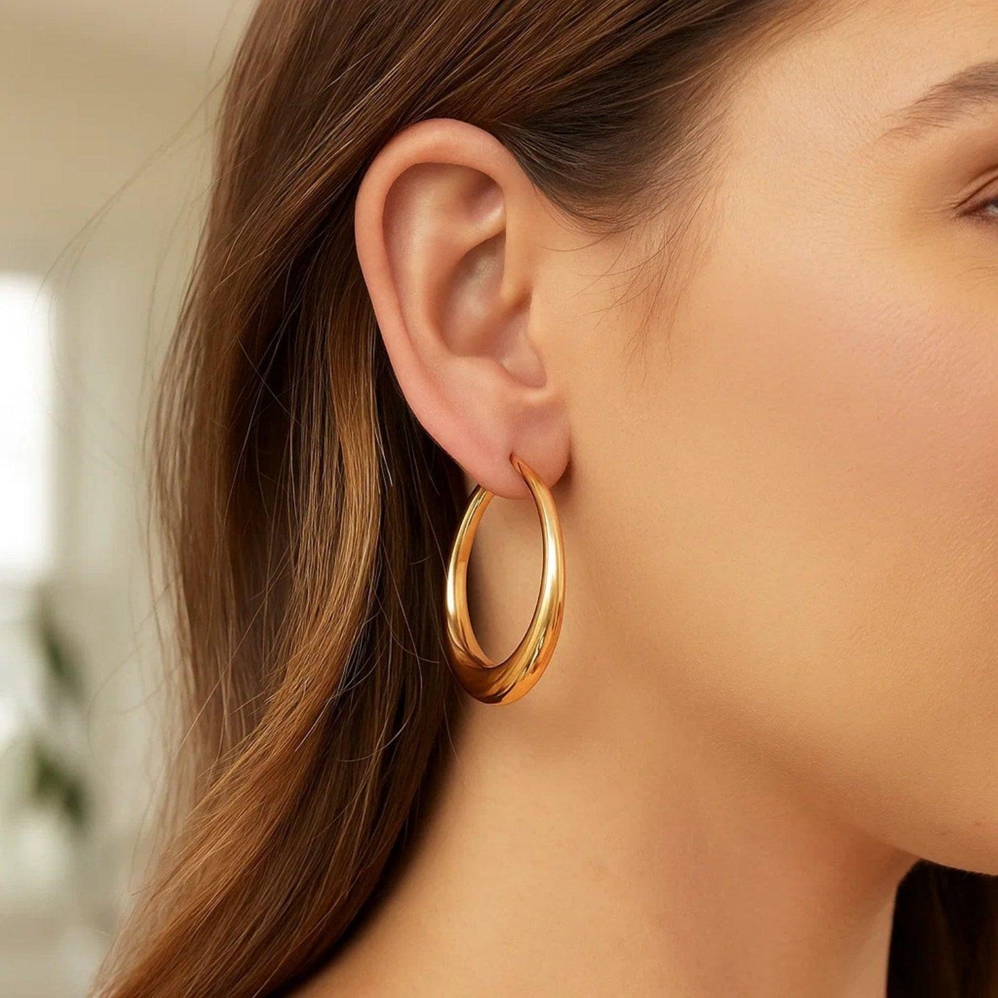 Oval Electroform Hoop Earrings in 14K Yellow Gold