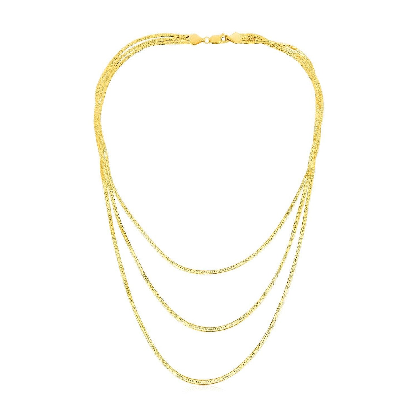 14k Yellow Gold Three Strand Herringbone Chain Necklace