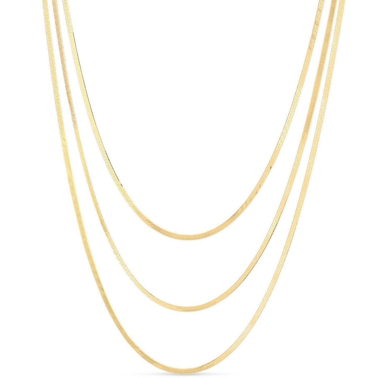 14k Yellow Gold Three Strand Herringbone Chain Necklace