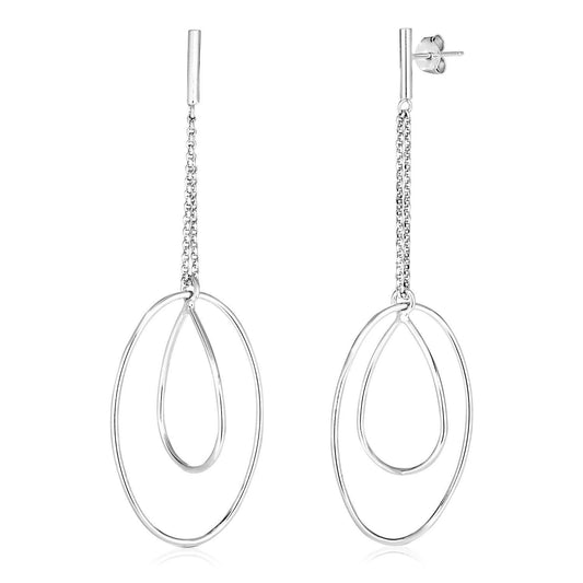 Sterling Silver Polished Oval and Teardrop Dangle Earrings