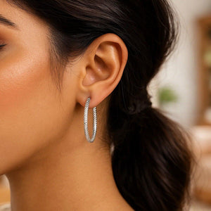 Sterling Silver Large Hoop Earrings with Braid Texture(3x35mm)