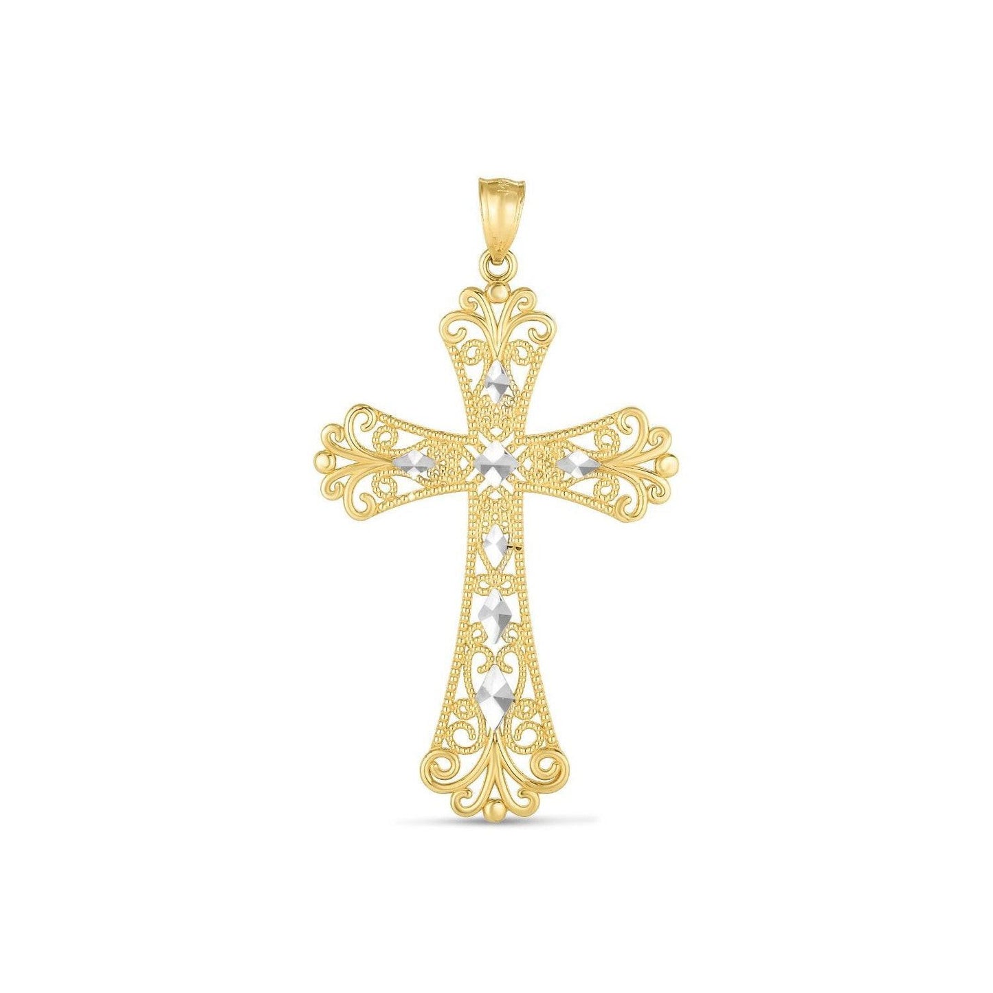 14k Two Tone Gold High Polish Diamond Cut Cross Pendant