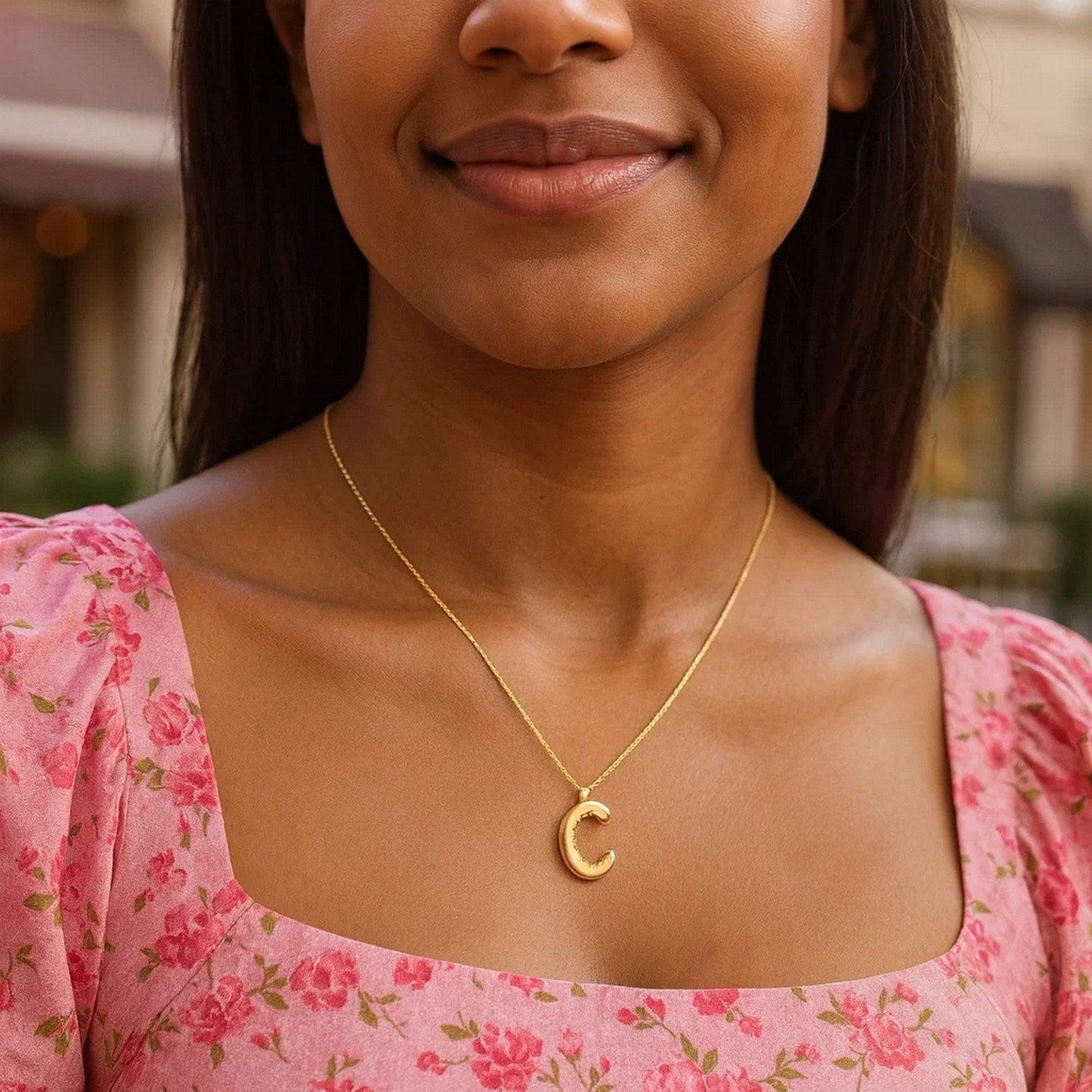 14K Yellow Gold Helium Initial C Pendant