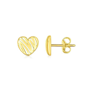 14K Yellow Gold High Polish Scribble Heart Stud Earrings