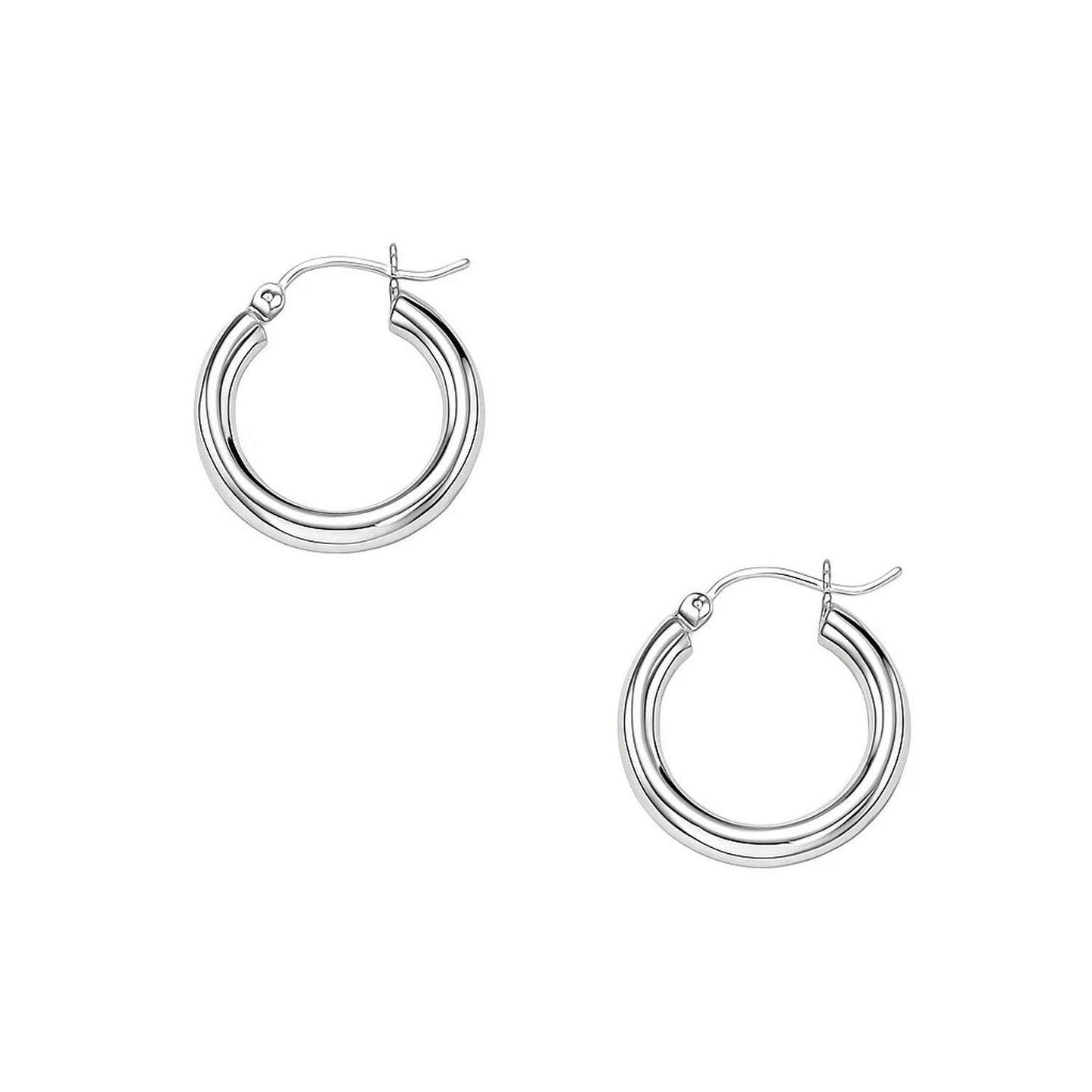 10k White Gold Polished Hoop Earrings (3x15mm)