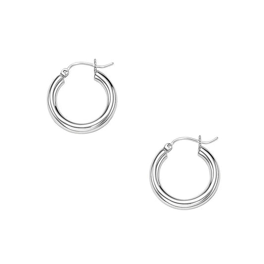 10k White Gold Polished Hoop Earrings (3x15mm)