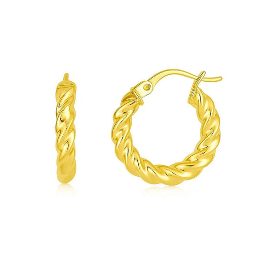 14k Yellow Gold Polished Twisted Hoop Earrings(3x11mm)