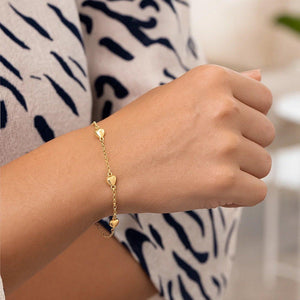14k Yellow Gold Rolo Chain Bracelet with Puffed Heart Stations (3.30 mm)