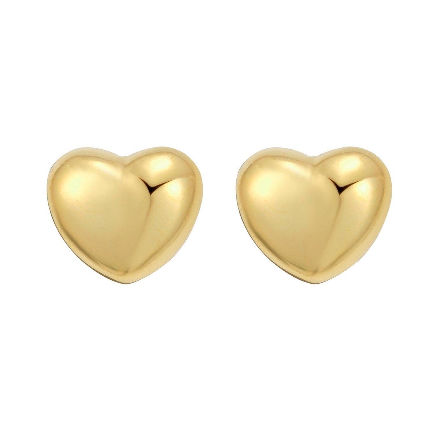 Sterling Silver Yellow Gold Plated Puffed Small Heart Stud Earrings