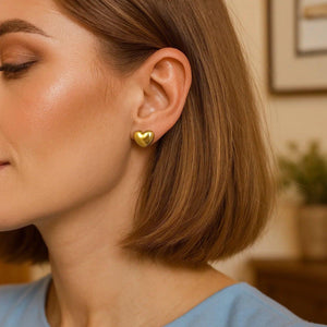 Sterling Silver Yellow Gold Plated Puffed Small Heart Stud Earrings