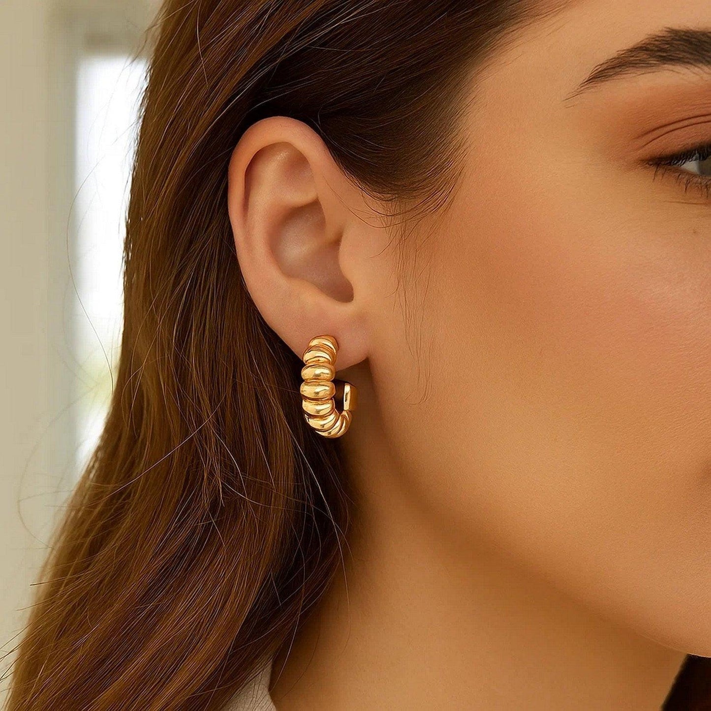 Sterling Silver Yellow Gold Plated Twisted C Hoop Earrings