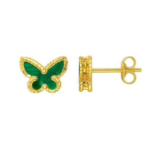 14K Yellow Gold Primavera Malachite Butterfly Stud Earrings