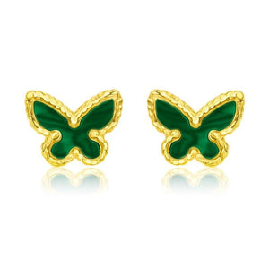 14K Yellow Gold Primavera Malachite Butterfly Stud Earrings
