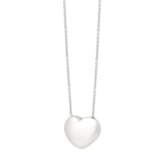 Sterling Silver Rhodium Plated Puffy Heart Necklace