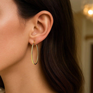 14k Yellow Gold Slim Oval Shape Hoop Earrings