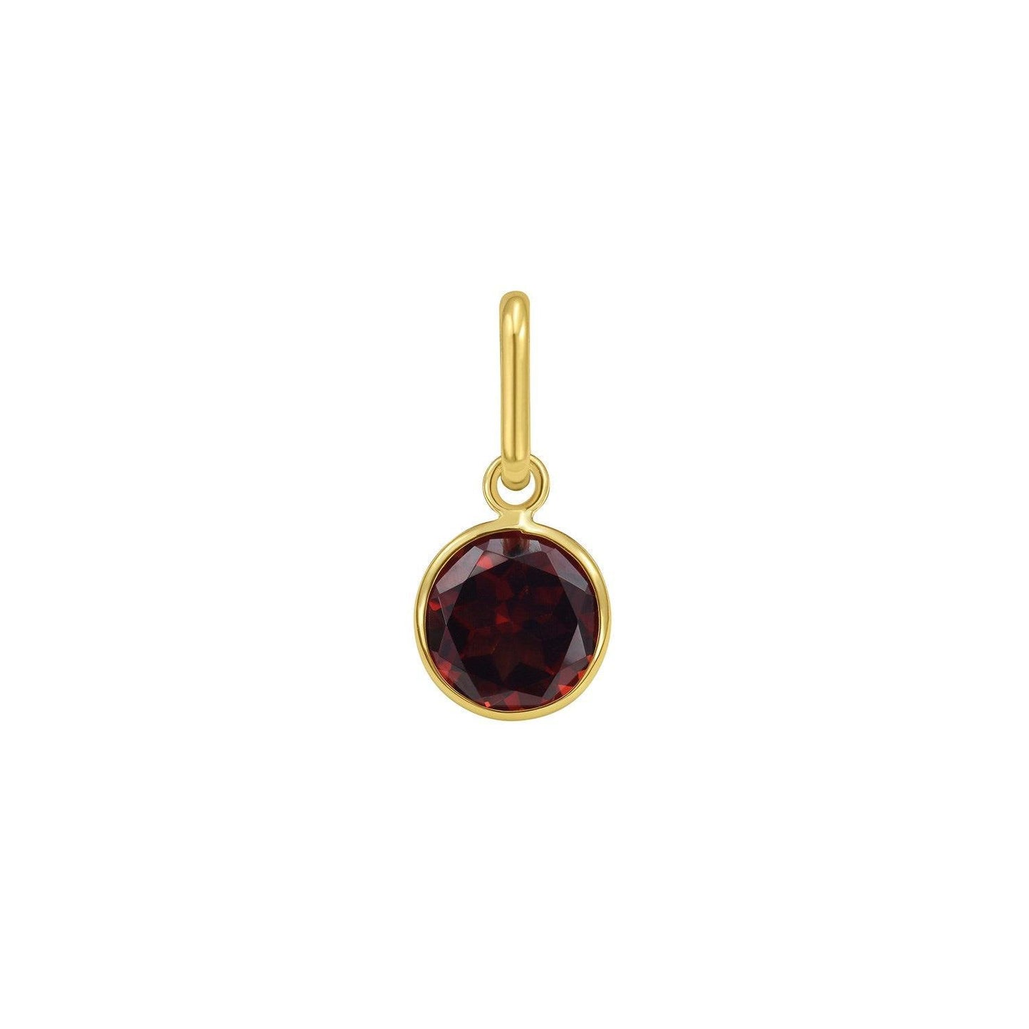 14K Yellow Gold Round Garnet Charm Pendant