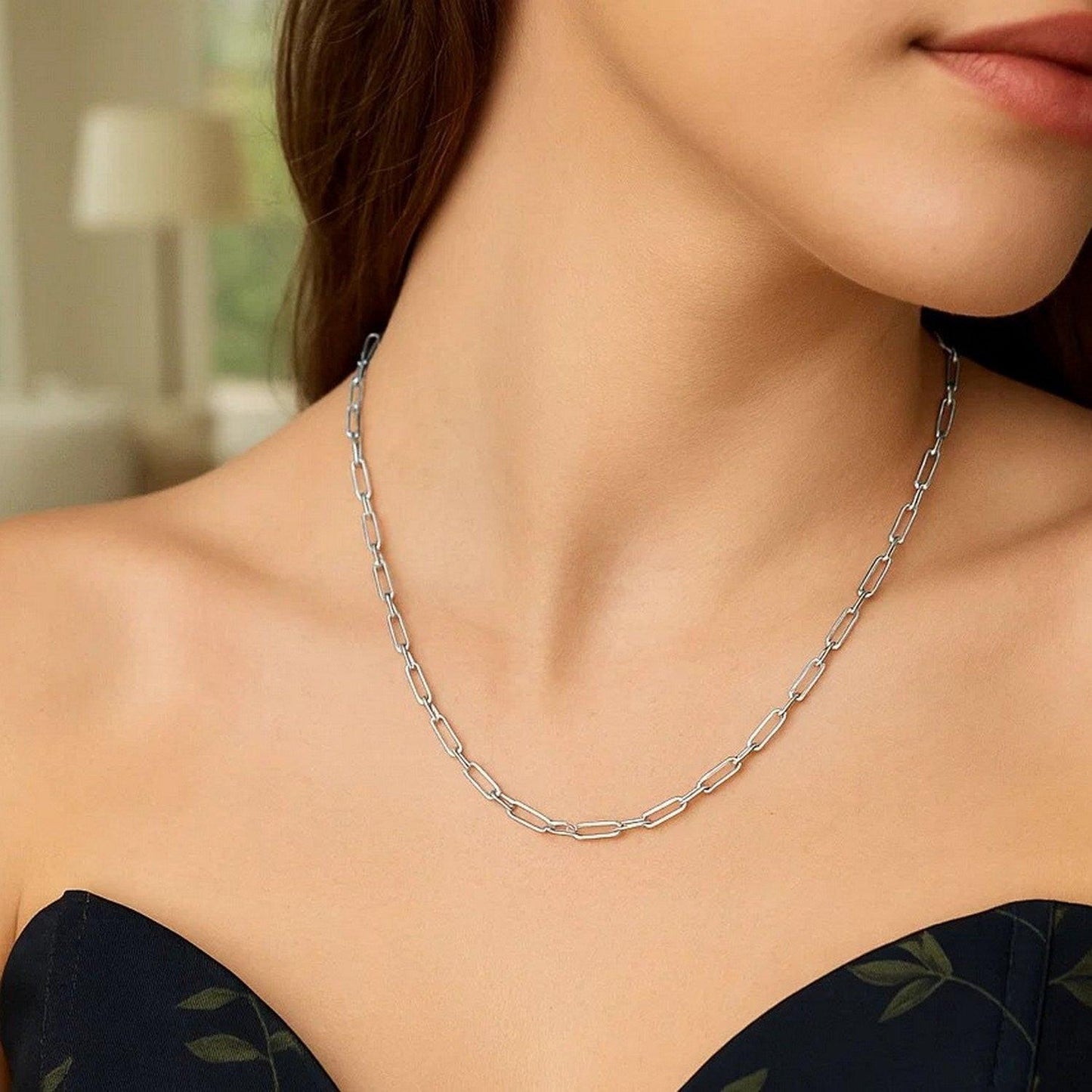 Sterling Silver Rhodium Plated Petite Alternating Paperclip Chain (3.15 mm)