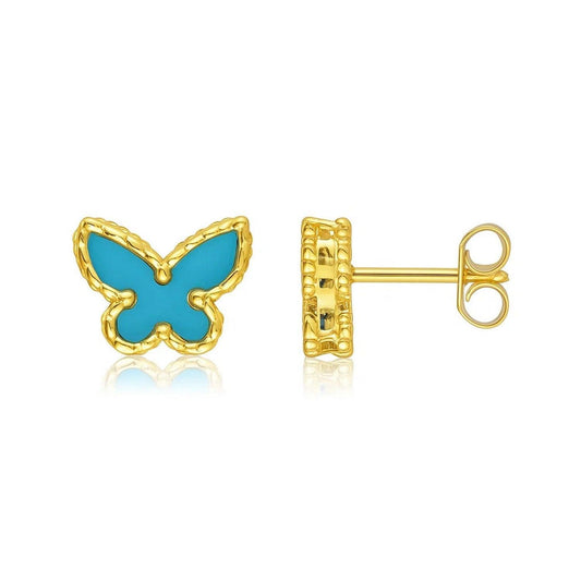 14K Yellow Gold Primavera Turquoise Butterfly Stud Earrings
