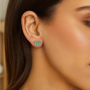 14K Yellow Gold Primavera Turquoise Butterfly Stud Earrings
