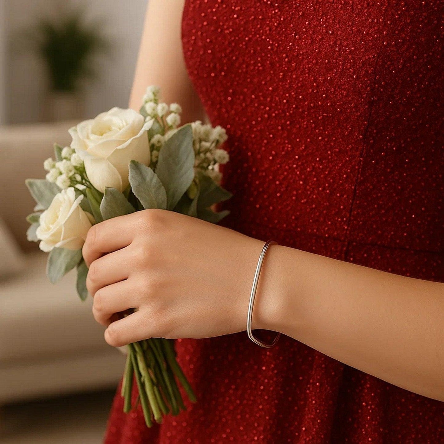 Sterling Silver Rhodium Plated Square Slip On Bangle (3.00 mm)