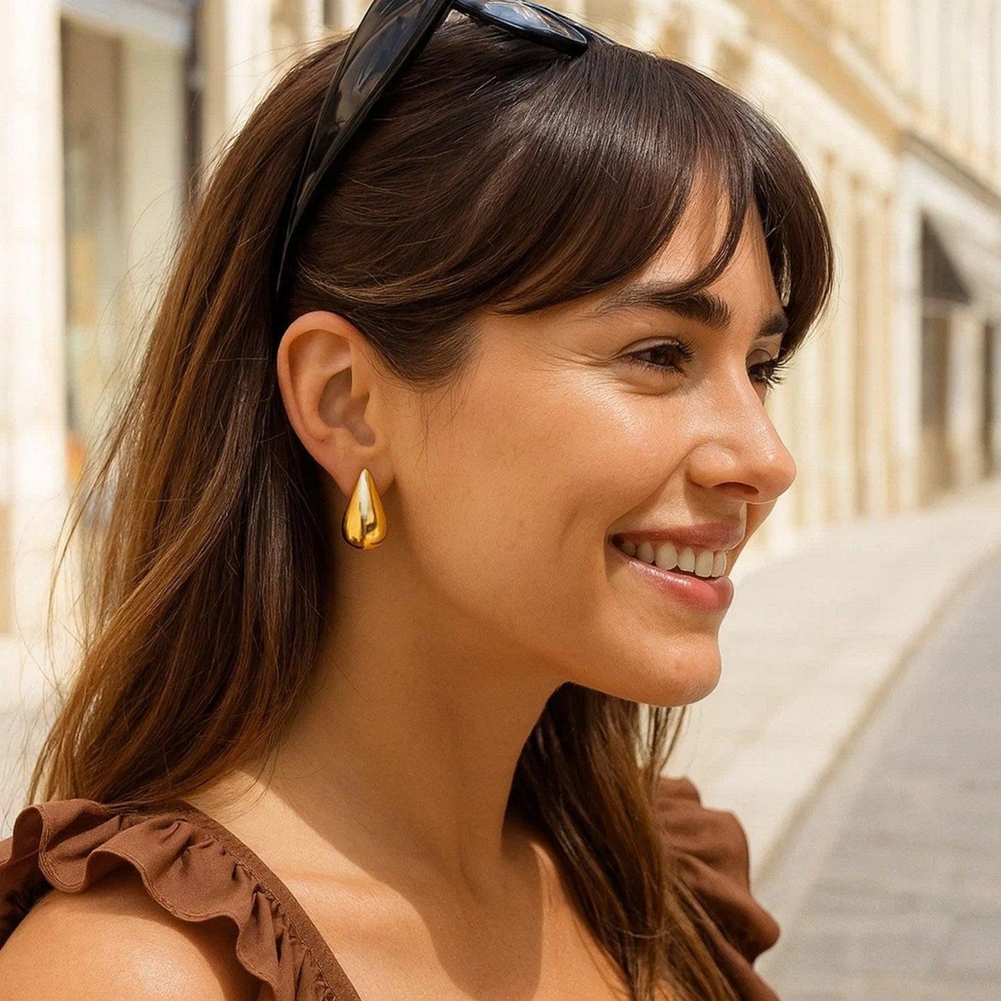 Sterling Silver Yellow Gold Plated Puffed Teardrop Earrings