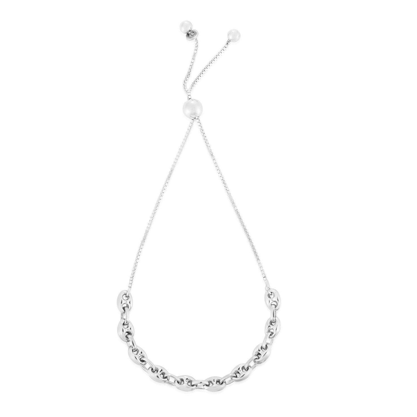 Sterling Silver Rhodium Plated Heart Bead Friendship Bracelet